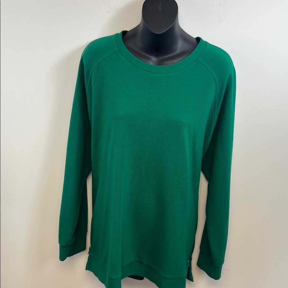 Anrabess Women's Chic True Green Sweater with Gold Zipper Embellishments Size XL